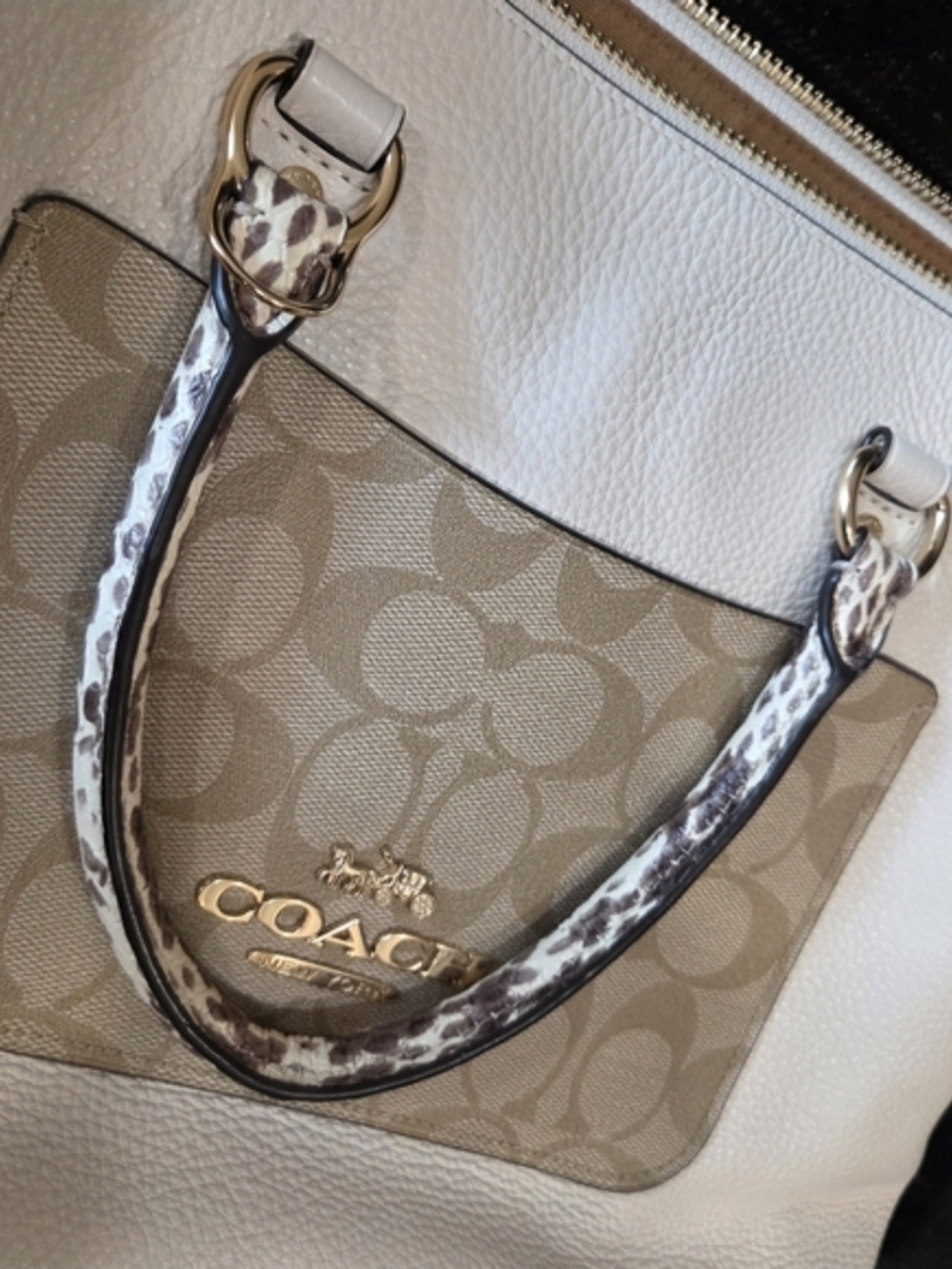 Coach Cream and Beige Signature Pocket Leather Satchel - Picture 2 of 8